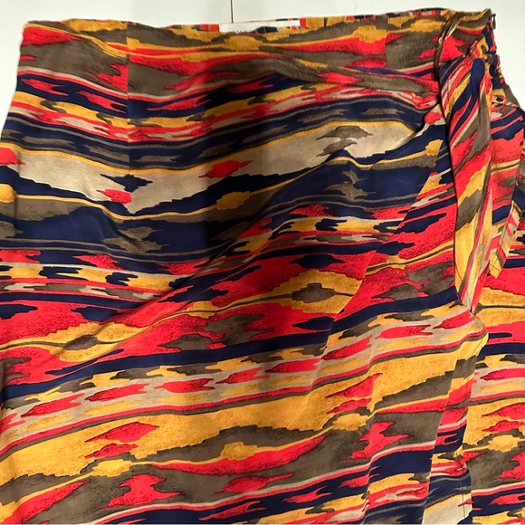 Jones New York Silk Vintage Red Yellow Southwestern Aztec Faux Wrap Maxi Shirt - Picture 10 of 15